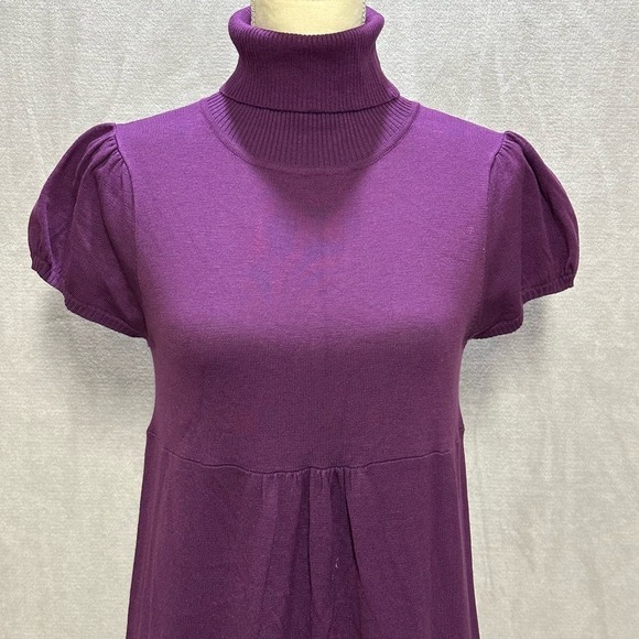 Vanity | Vintage Turtleneck Short Sleeve Knit Dress | Purple | Size: L - Picture 2 of 9